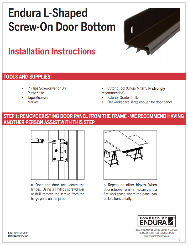 How do I install Endura LShaped ScrewOn Door Bottom?